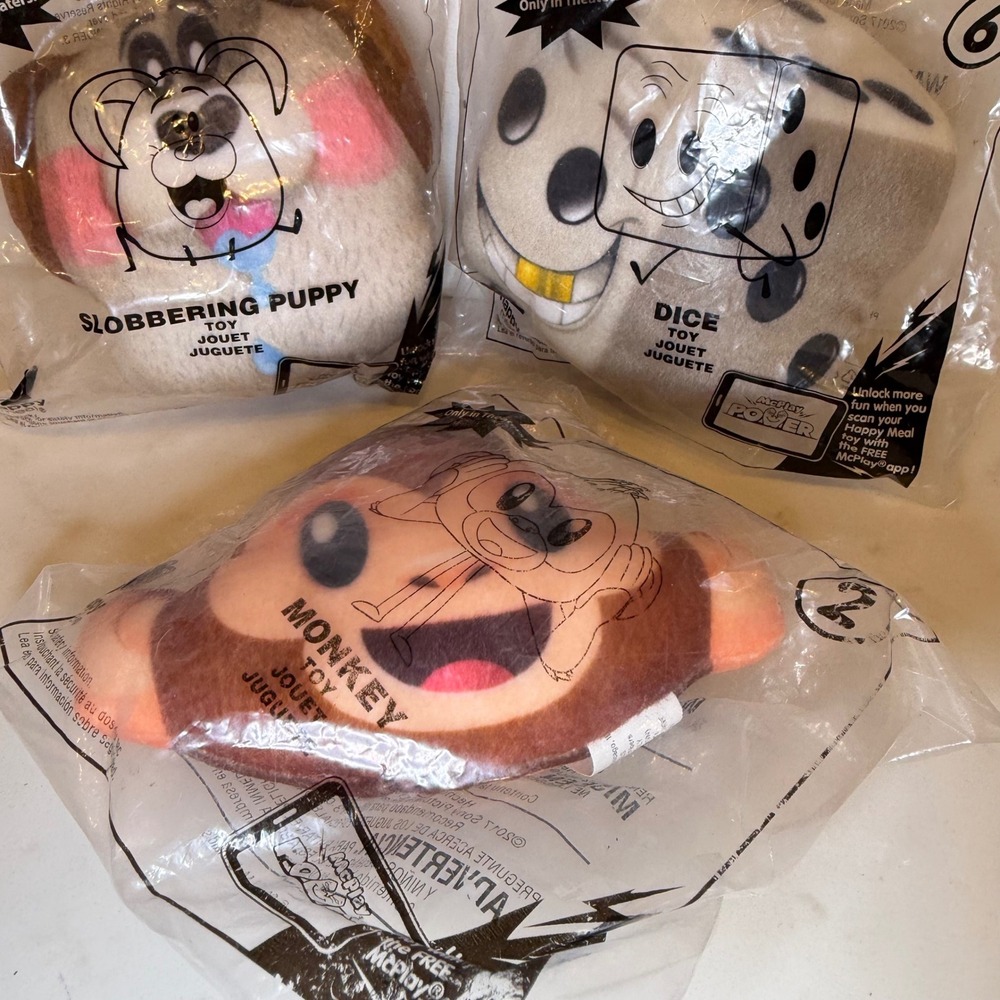McDonalds Happy Meal Toys 2017 The Emoji Movie Plush Lot Puppy Dice‎ Monkey NEW - Picture 2 of 5